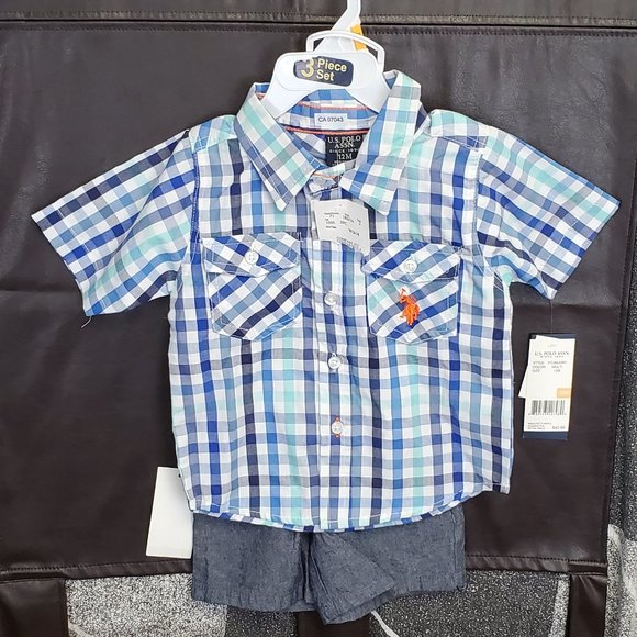 US Polo Assn Boys 12 months Button Front Shirt and shorts - Picture 1 of 5